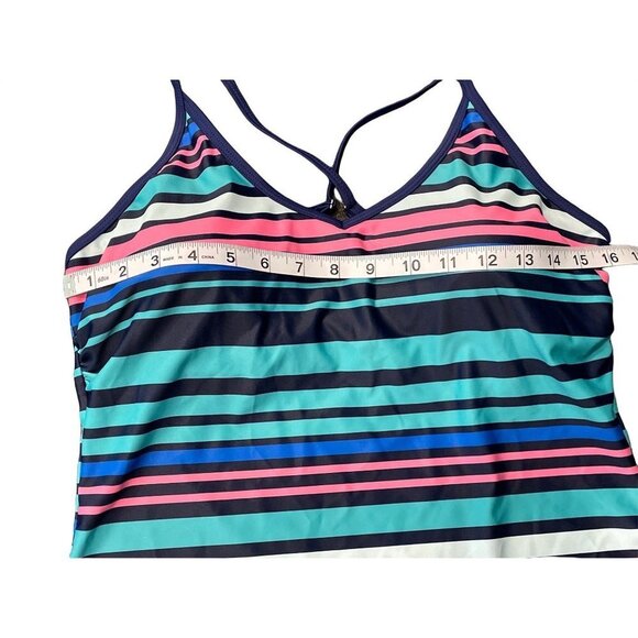 Women’s Striped Tankini Top with Crossing Straps Padded Bra Sz L - Picture 2 of 5
